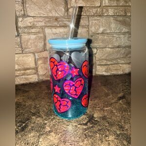 Brand New. Heart Patterned Acrylic Tumbler with Straw